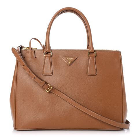 PRADA Saffiano Large Galleria Double Zip Tote Caramel 